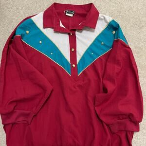 Vintage Bonworth Red/Turquoise/White Nylon 3/4 Sleeve Polo XL